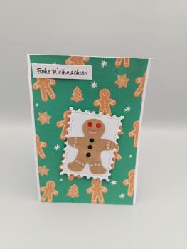 Frohe Weihnachten — Lebkuchenmann Grußkarte im Retro-Design